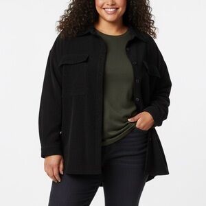 SHEIN Black Corduroy Button-Up Shirt Jacket Shacket Chore Barn Coat Plus 4X